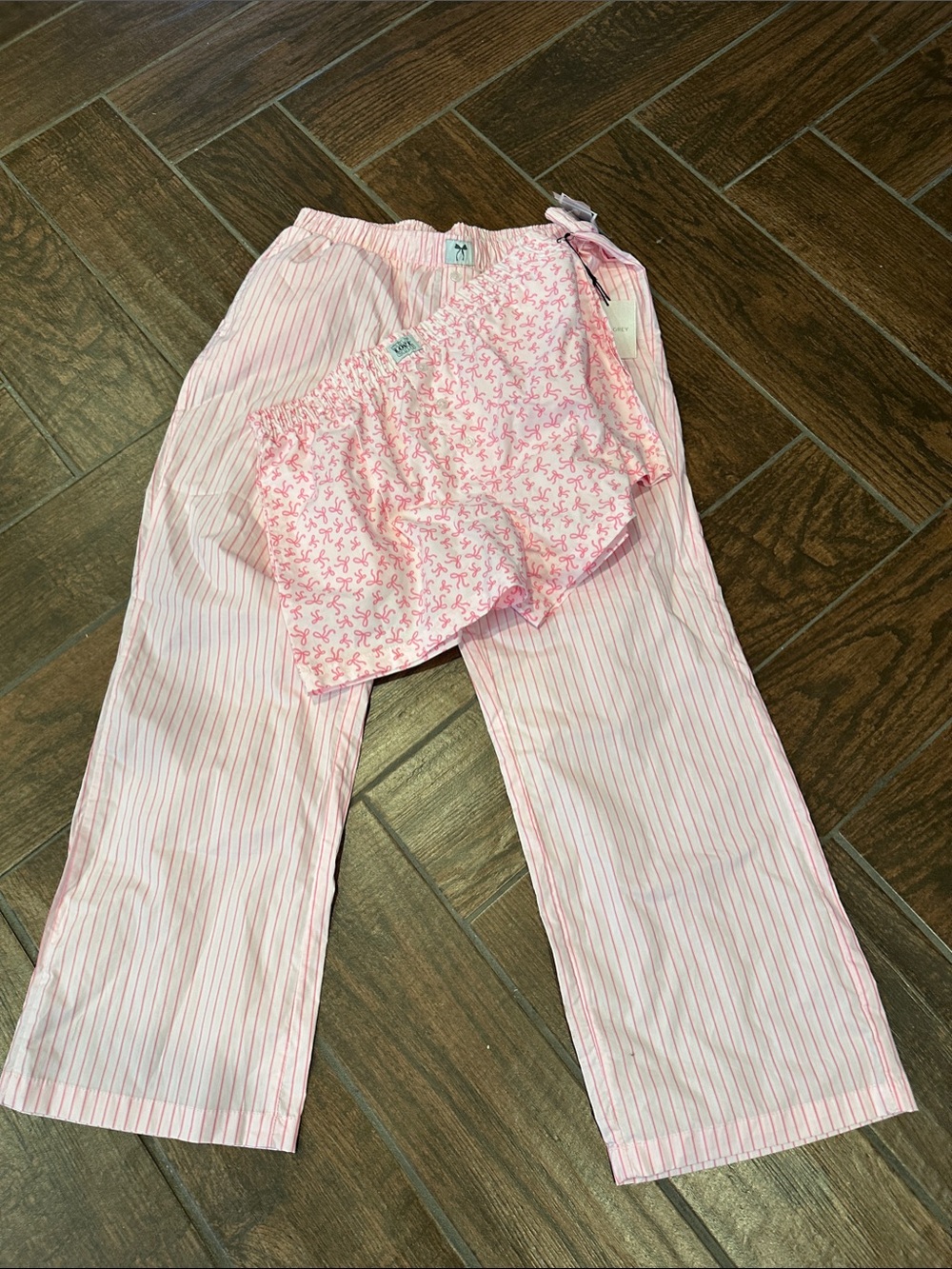 Pink Striped Pajama Bottoms with Bow Shorts